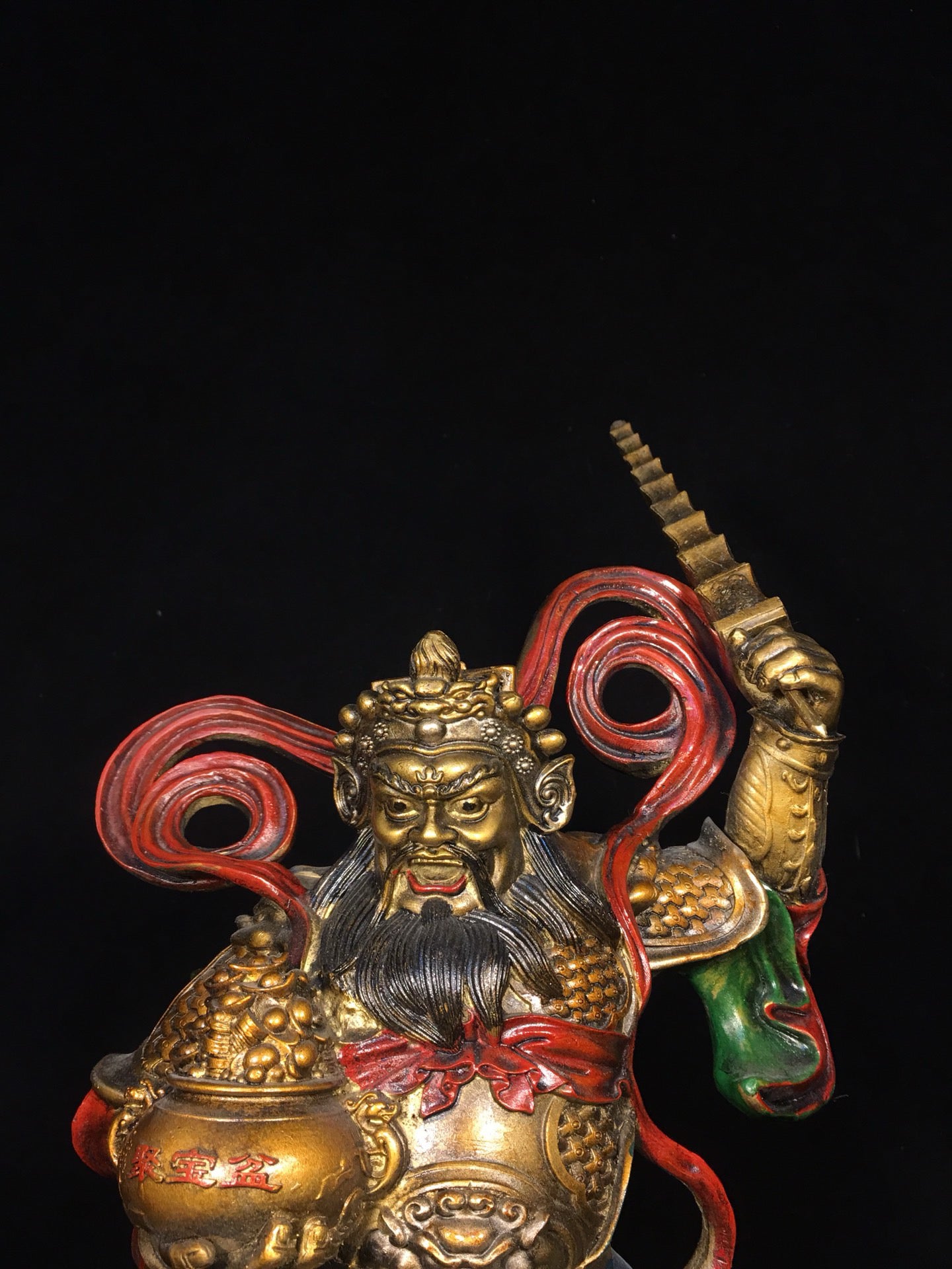Chinese Antique Painted Martial God of Wealth Zhao Gongming