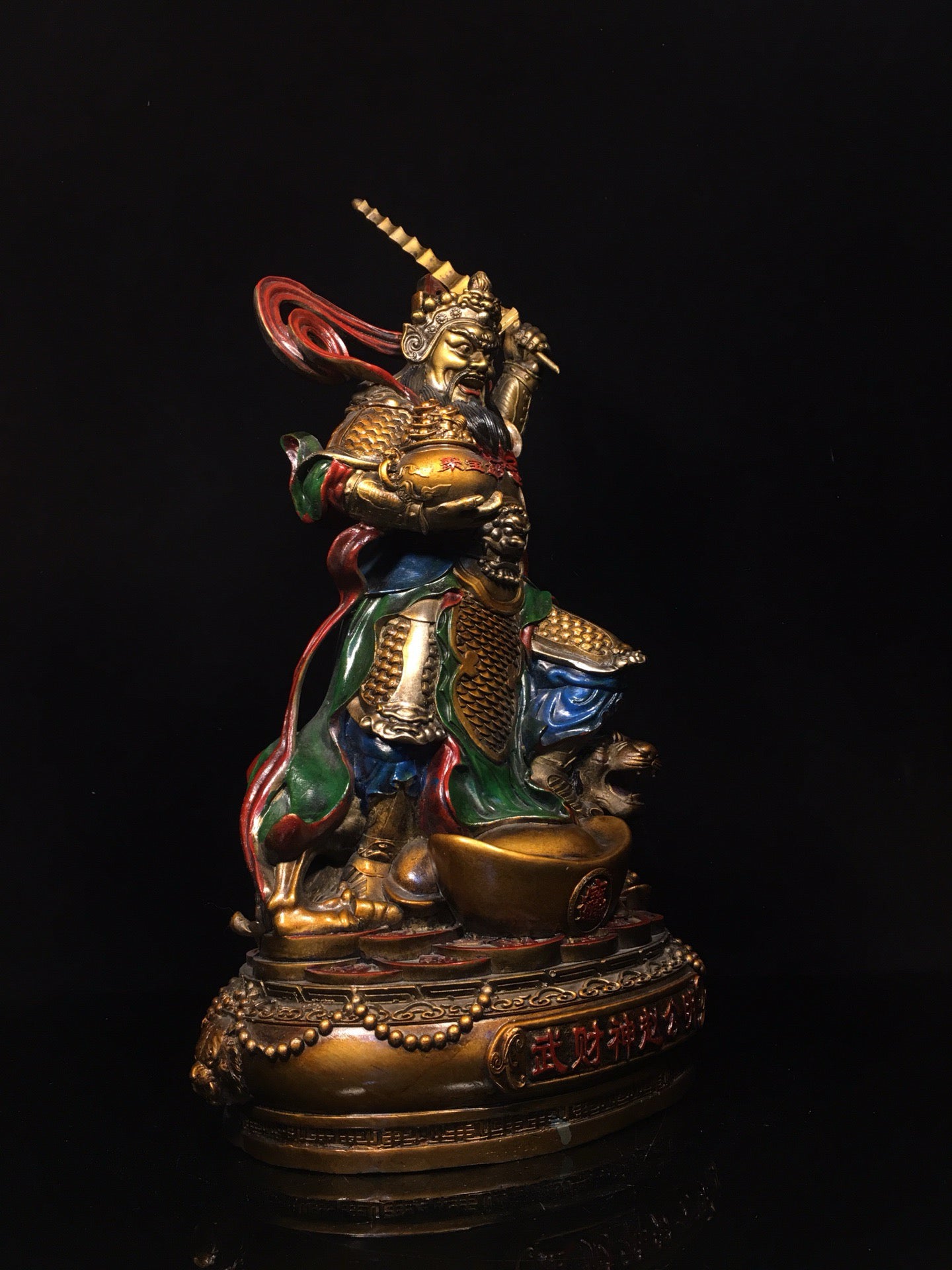 Chinese Antique Painted Martial God of Wealth Zhao Gongming
