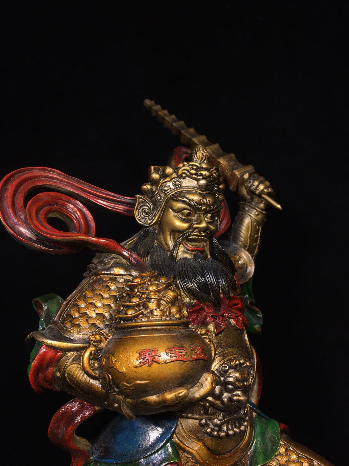 Chinese Antique Painted Martial God of Wealth Zhao Gongming