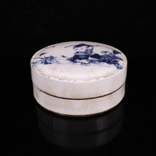 Ceramic blue and white glazed baby play picture printing box