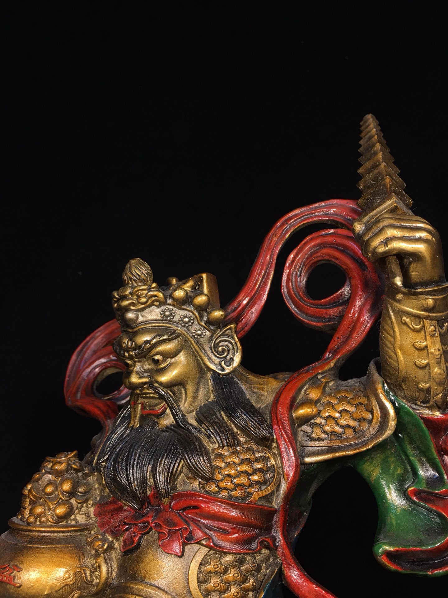 Chinese Antique Painted Martial God of Wealth Zhao Gongming