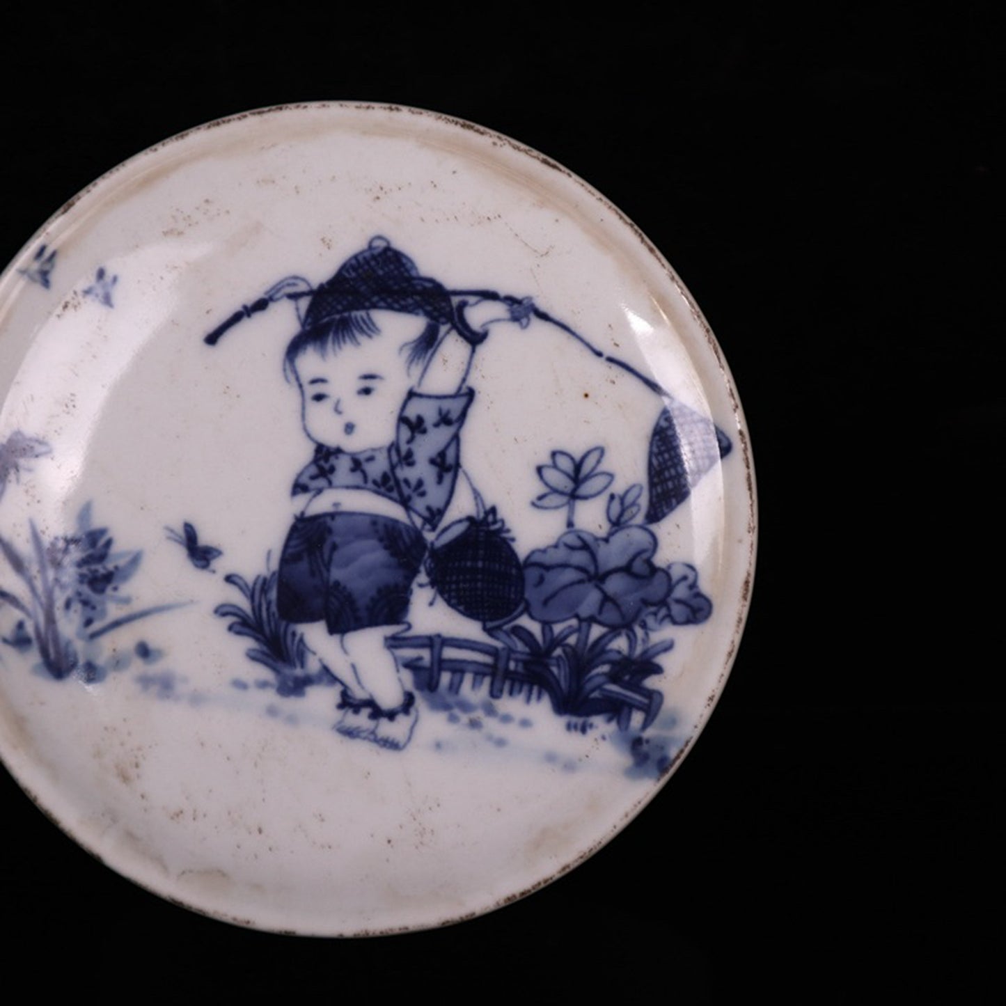 Ceramic blue and white glazed baby play picture printing box