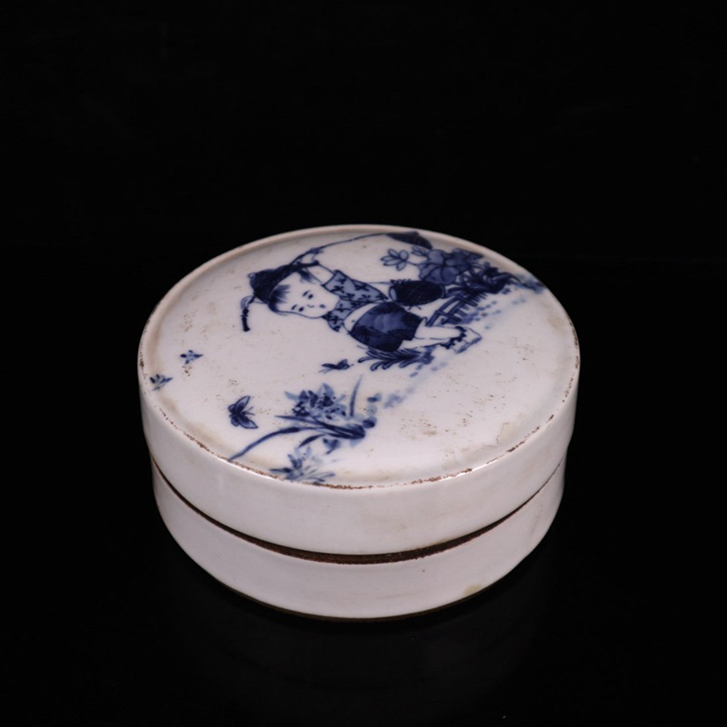 Ceramic blue and white glazed baby play picture printing box