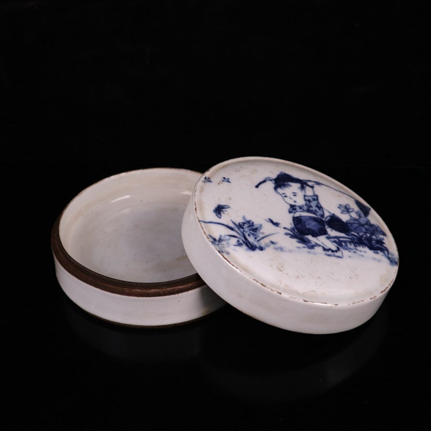 Ceramic blue and white glazed baby play picture printing box