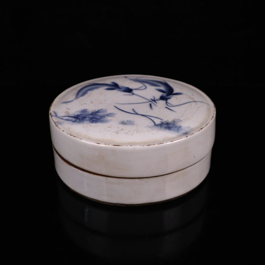 Ceramic blue and white glazed fish fun picture printing box