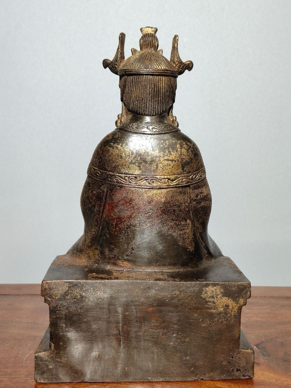 A statue of Mazu, a Buddha statue made of old copper, mud, gold, blooming, and sprinkled with cinnabar