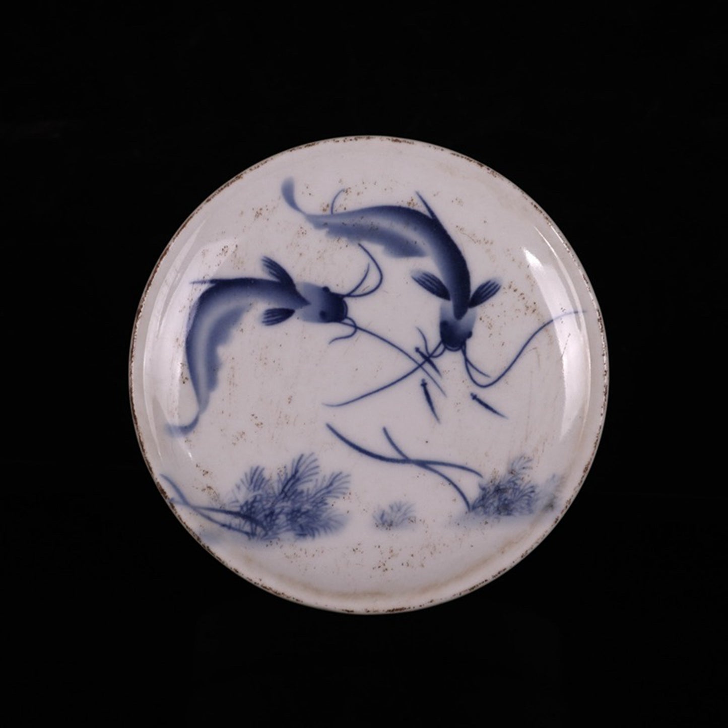 Ceramic blue and white glazed fish fun picture printing box