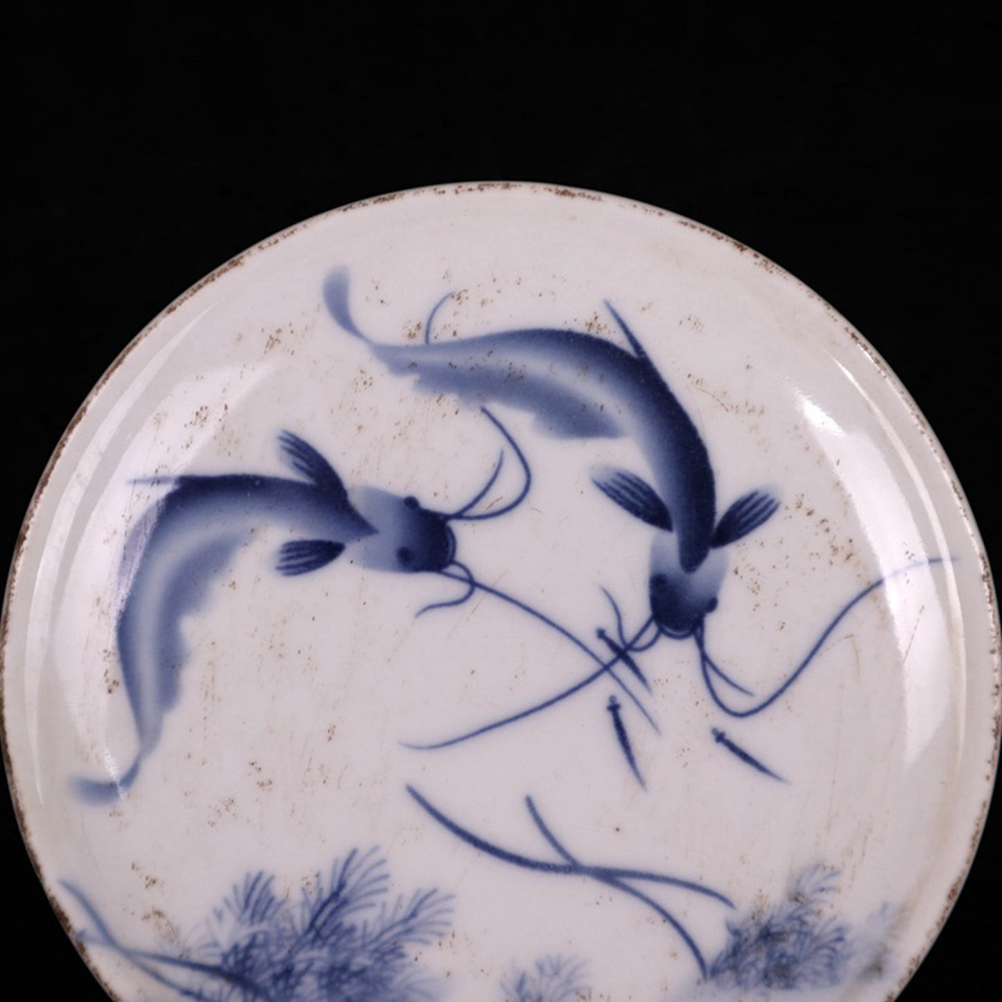 Ceramic blue and white glazed fish fun picture printing box