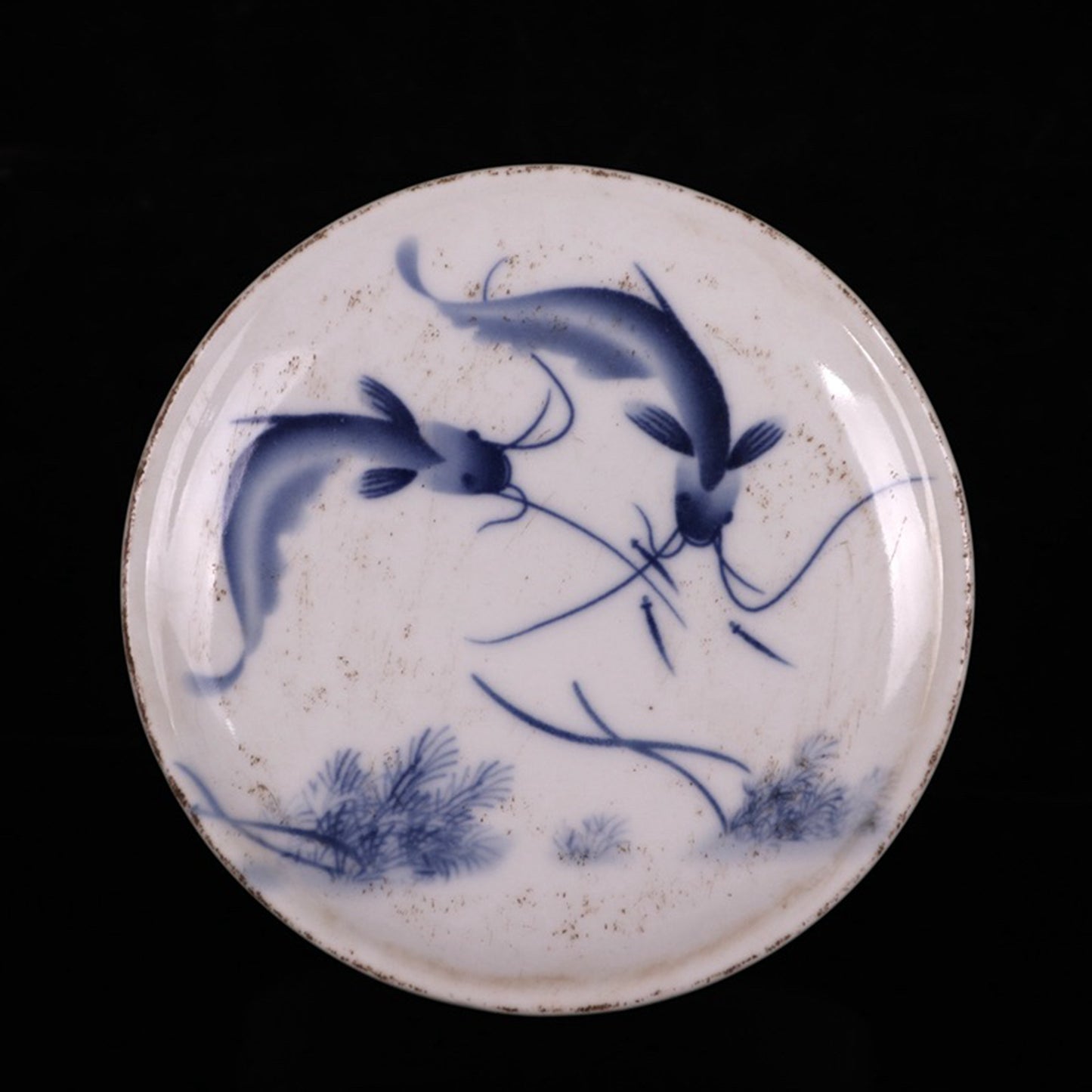 Ceramic blue and white glazed fish fun picture printing box