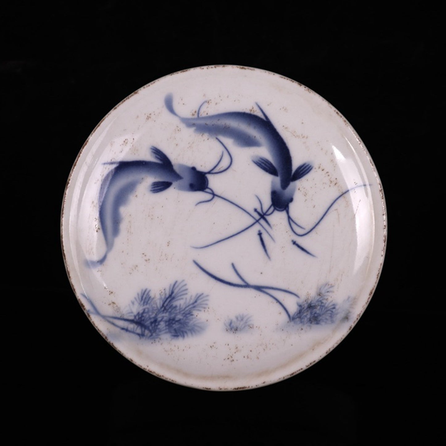 Ceramic blue and white glazed fish fun picture printing box