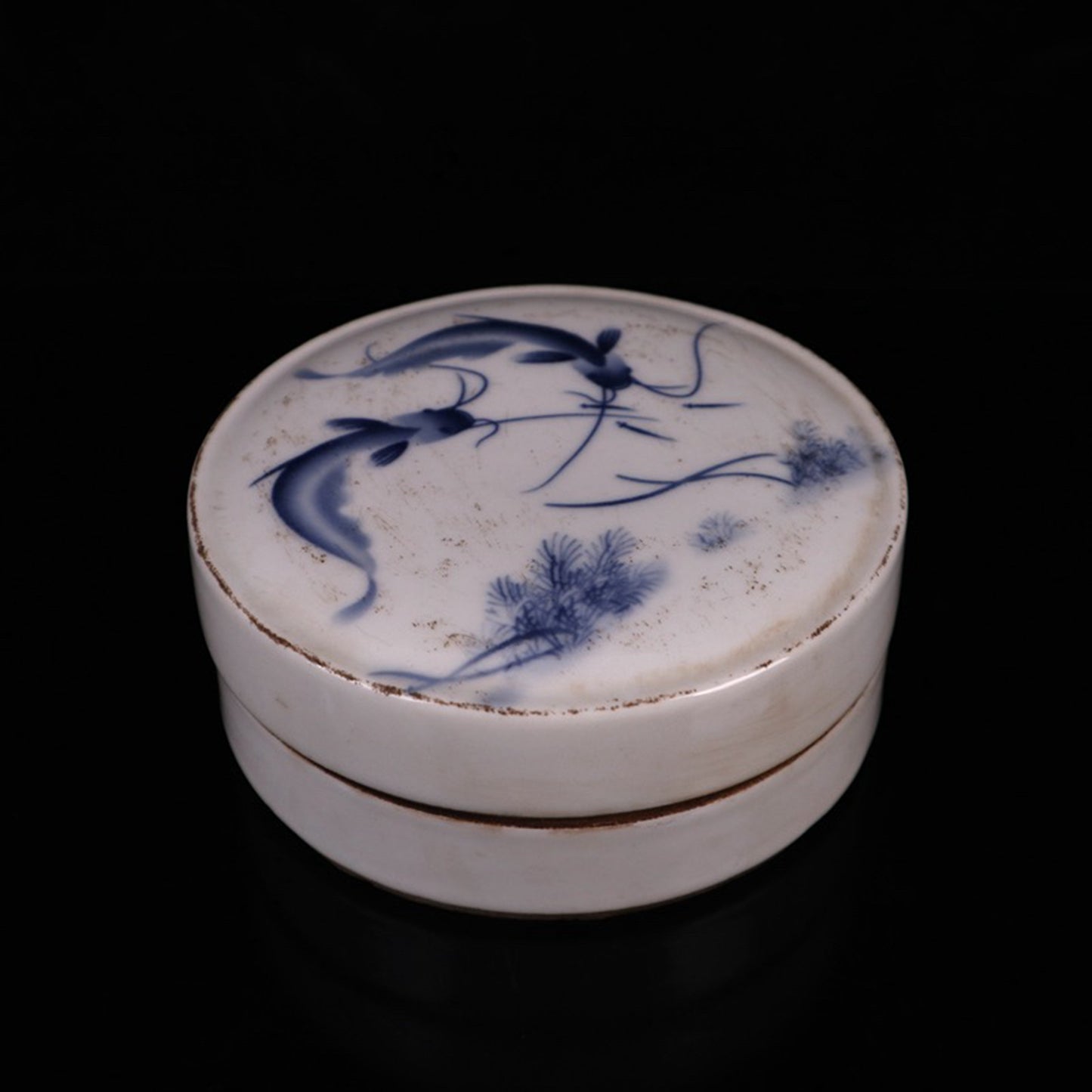 Ceramic blue and white glazed fish fun picture printing box