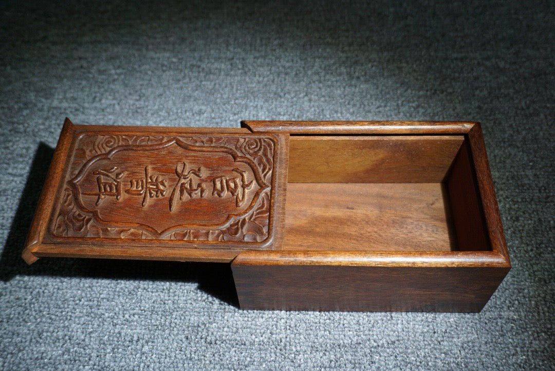 Hua Li Mu carved palace Pu erh push-pull box