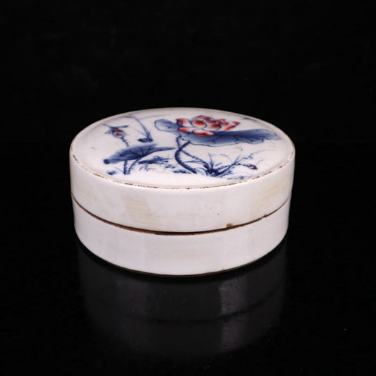 Ceramic blue and white glazed lotus pattern printing box