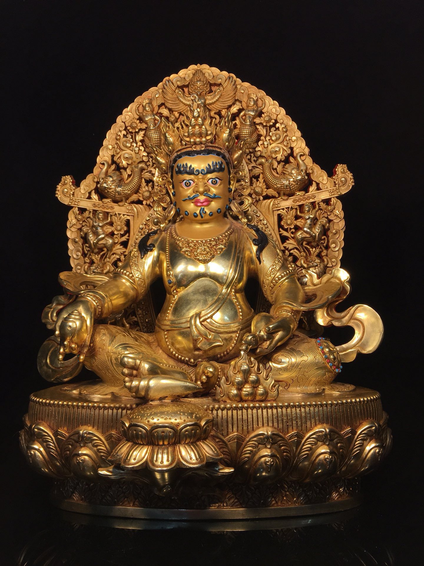Chinese antique pure copper yellow statue of the God of Wealth Buddha