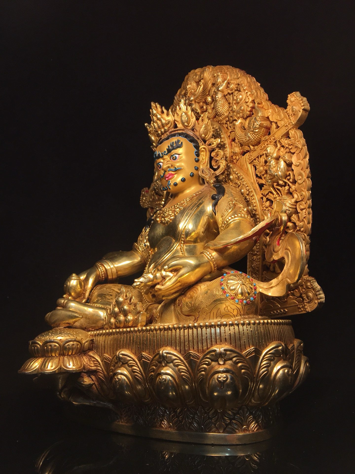 Chinese antique pure copper yellow statue of the God of Wealth Buddha