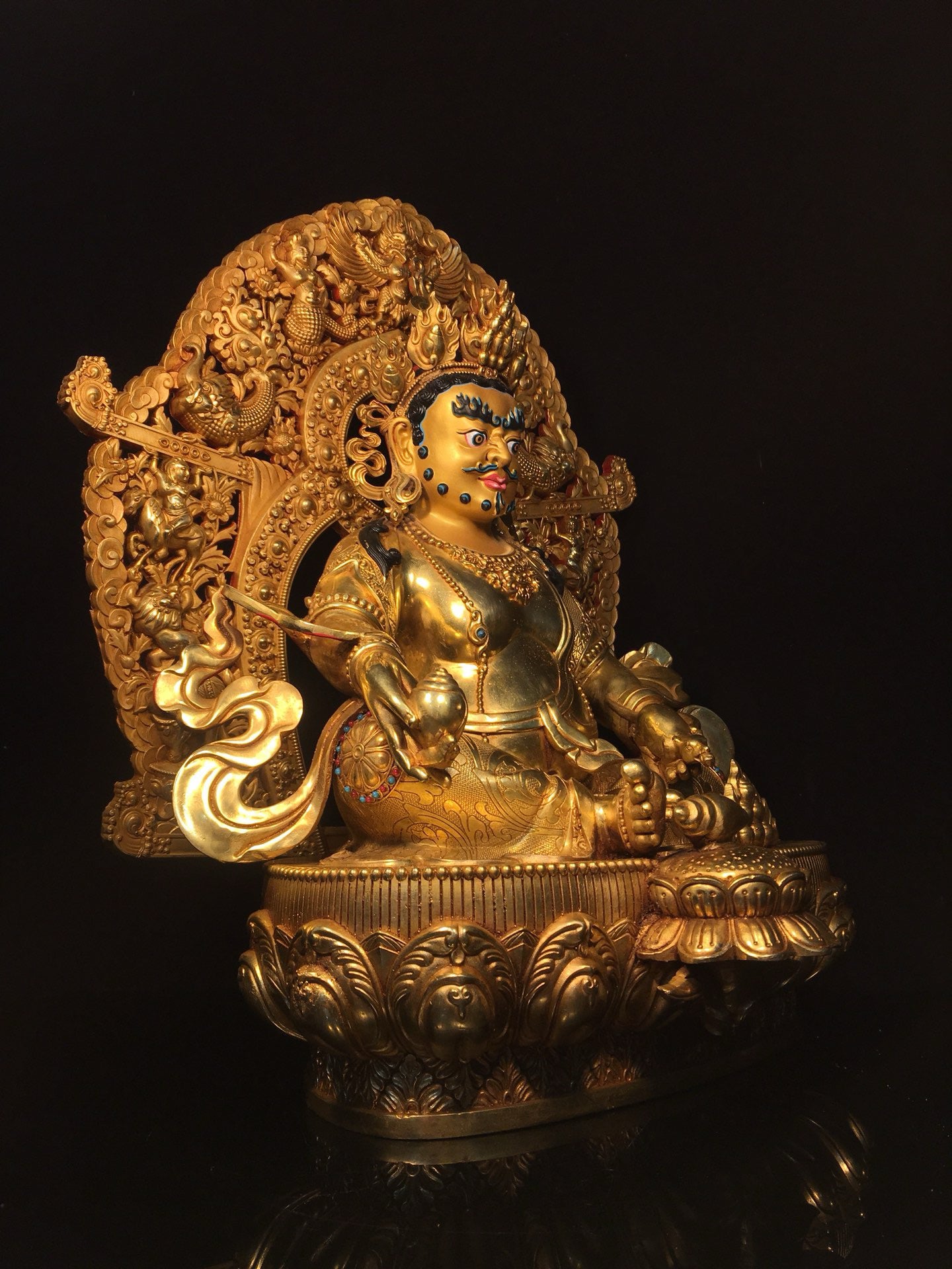 Chinese antique pure copper yellow statue of the God of Wealth Buddha