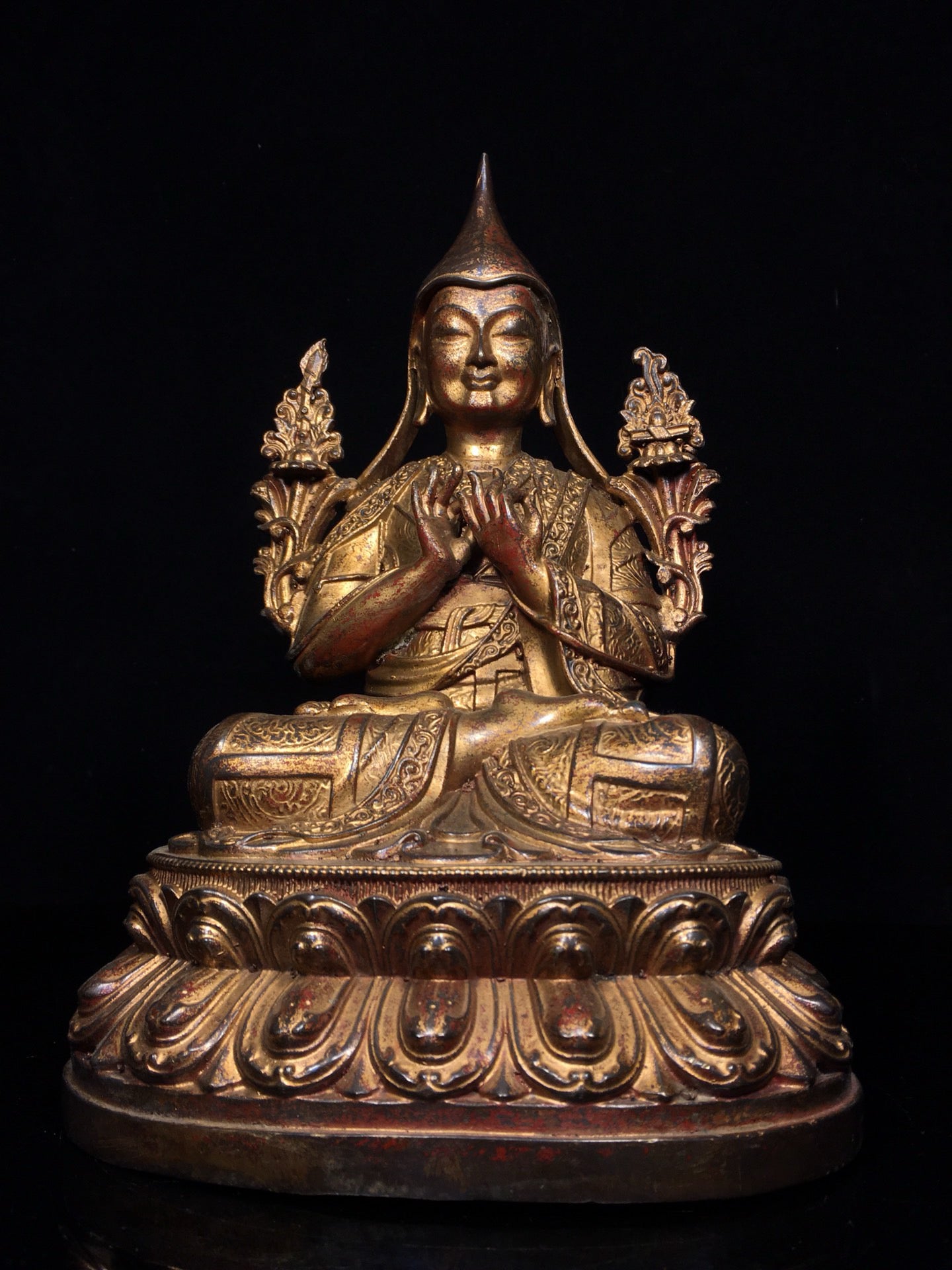 Chinese antique pure copper statue of Zongkhapa Buddha
