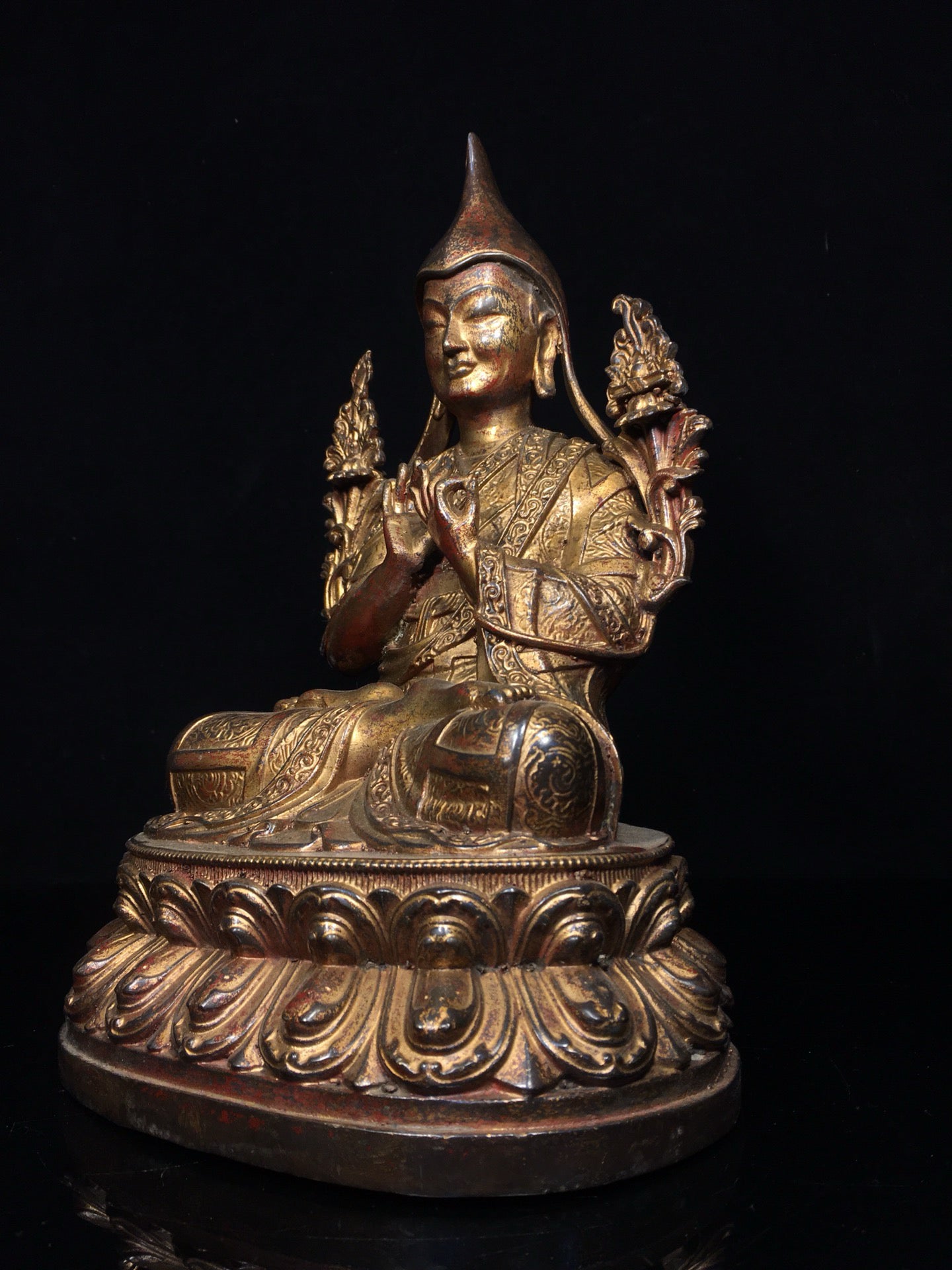Chinese antique pure copper statue of Zongkhapa Buddha
