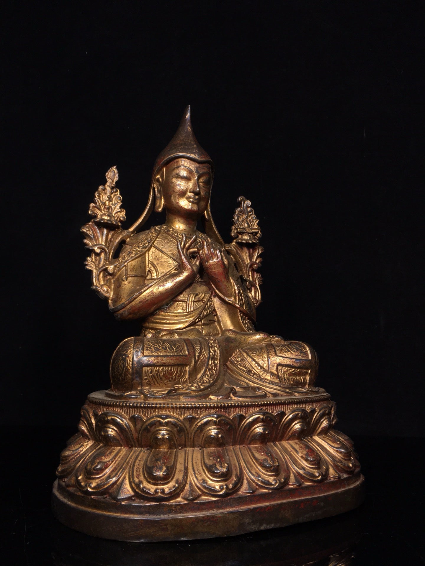 Chinese antique pure copper statue of Zongkhapa Buddha