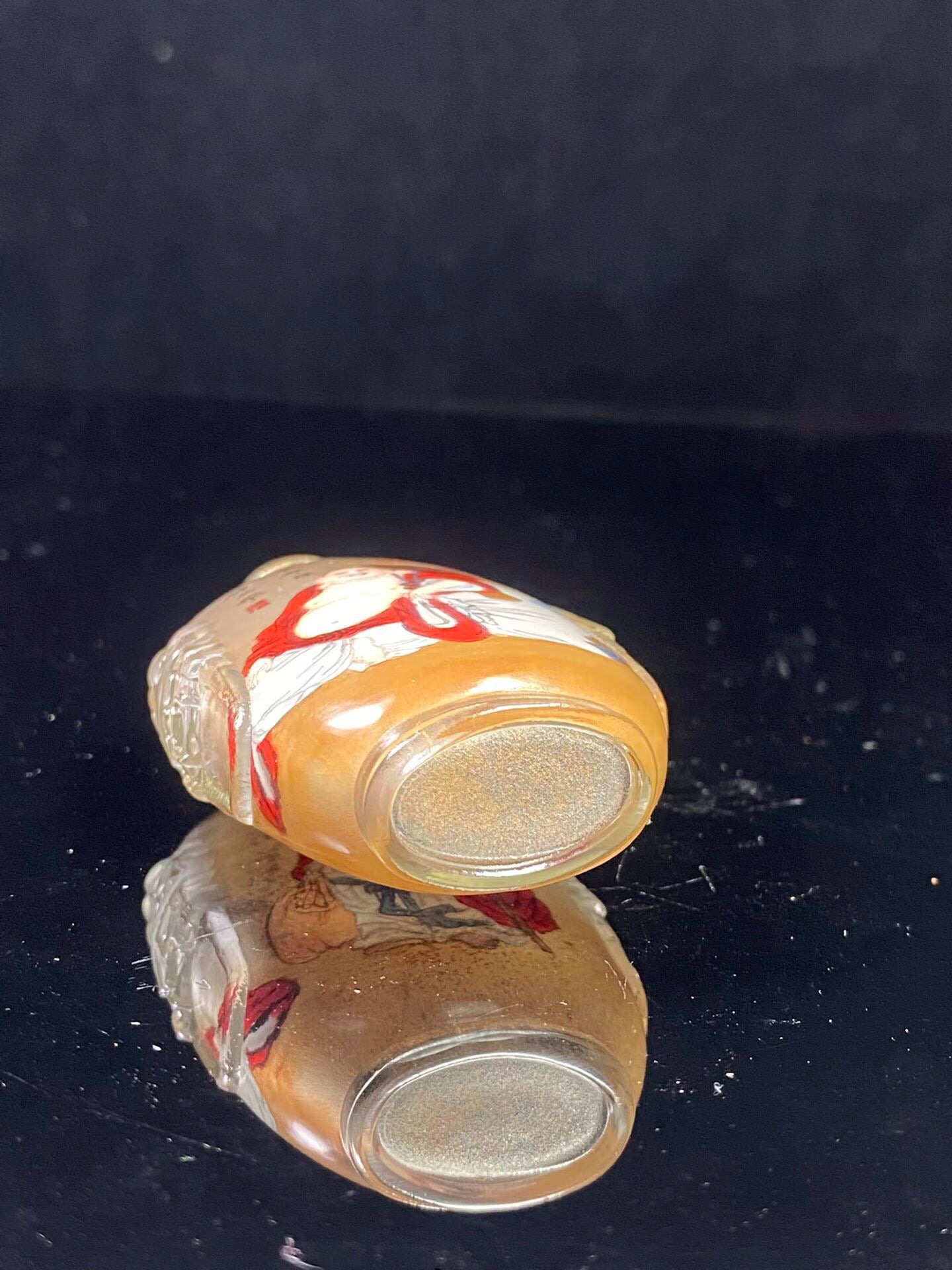 Chinese antique glass beast ear painting snuff bottle