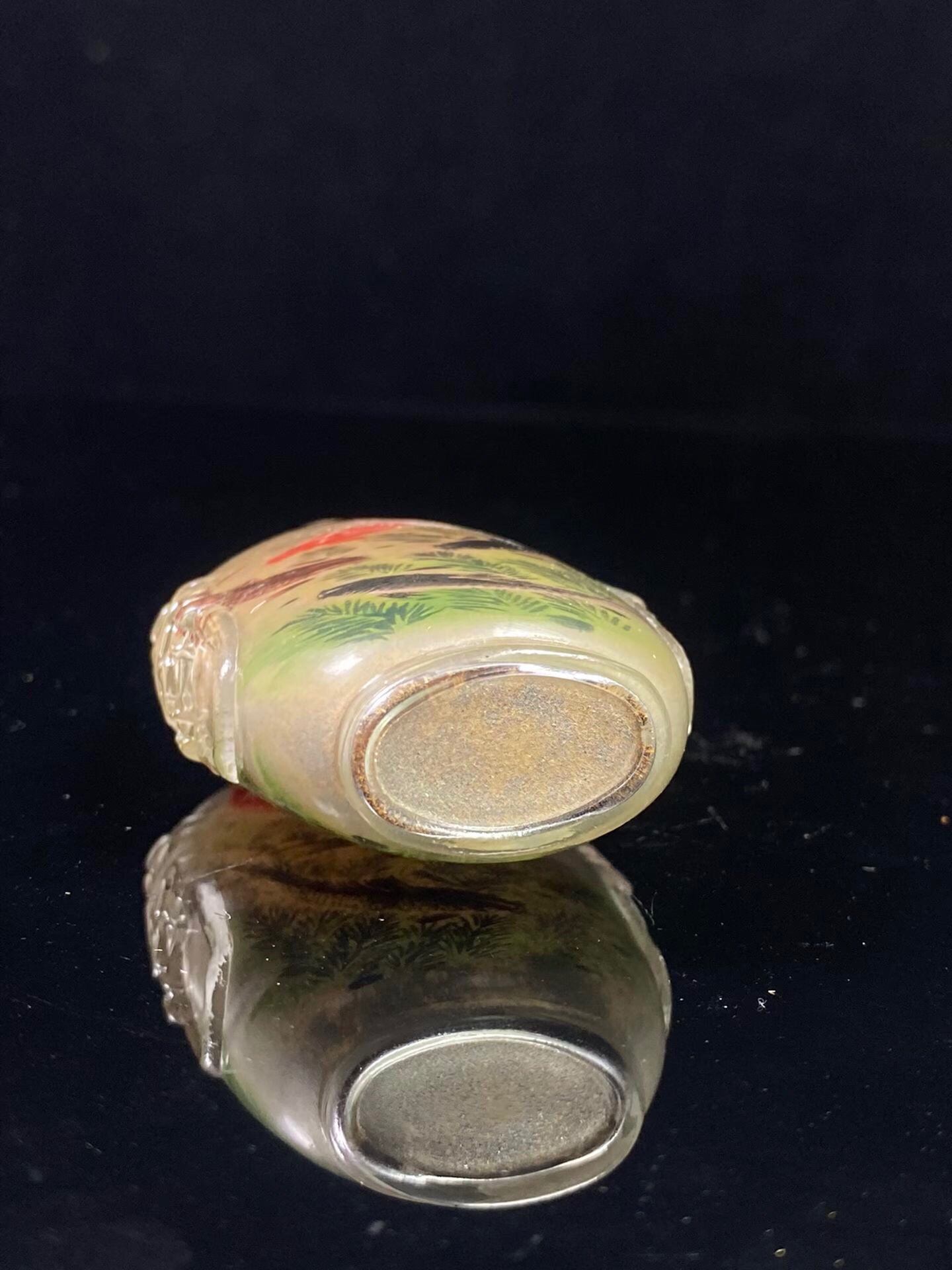 Chinese antique glass beast ear painting snuff bottle