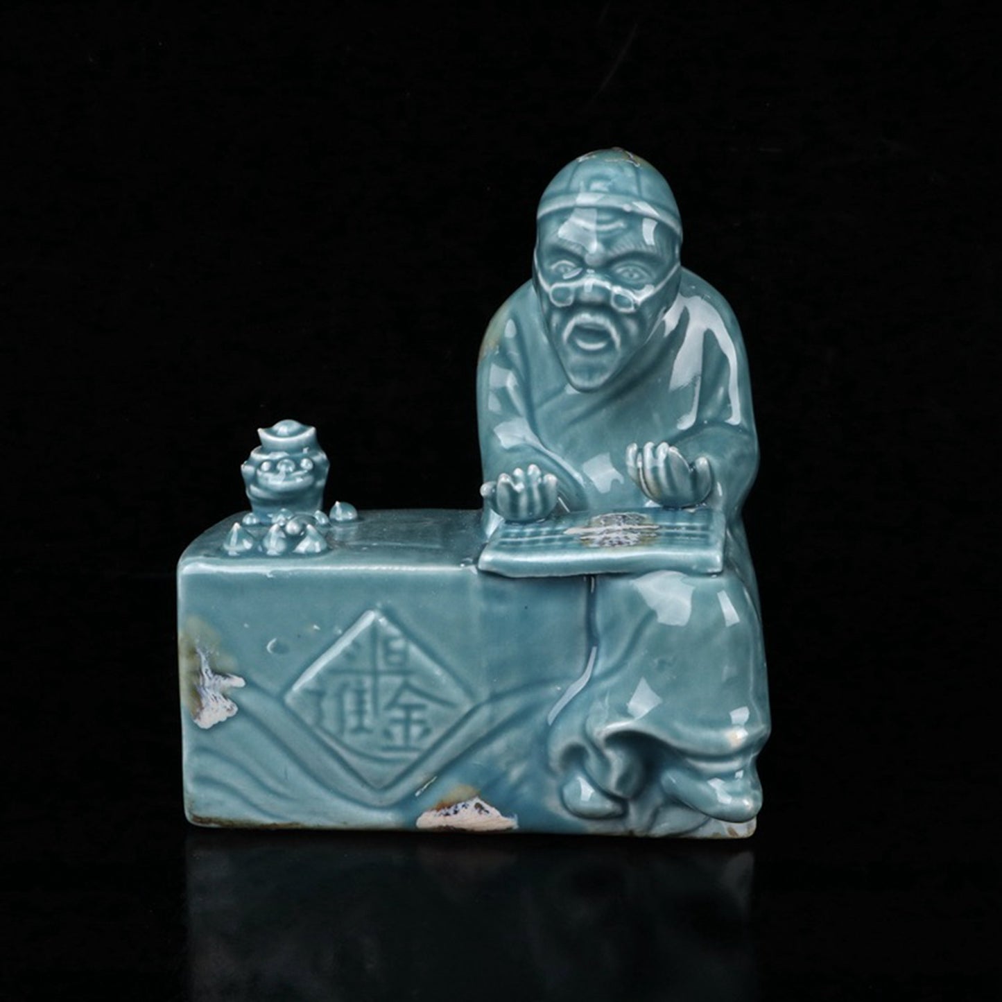 Ceramic Blue Glazed Accounting Room Mr. Sculpture Like Water Droplets