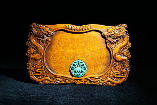 Hua Li Mu carved Erlong Xizhu inkstone