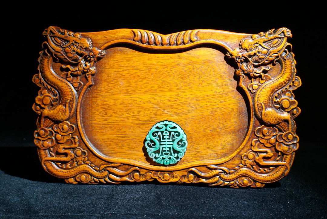 Hua Li Mu carved Erlong Xizhu inkstone