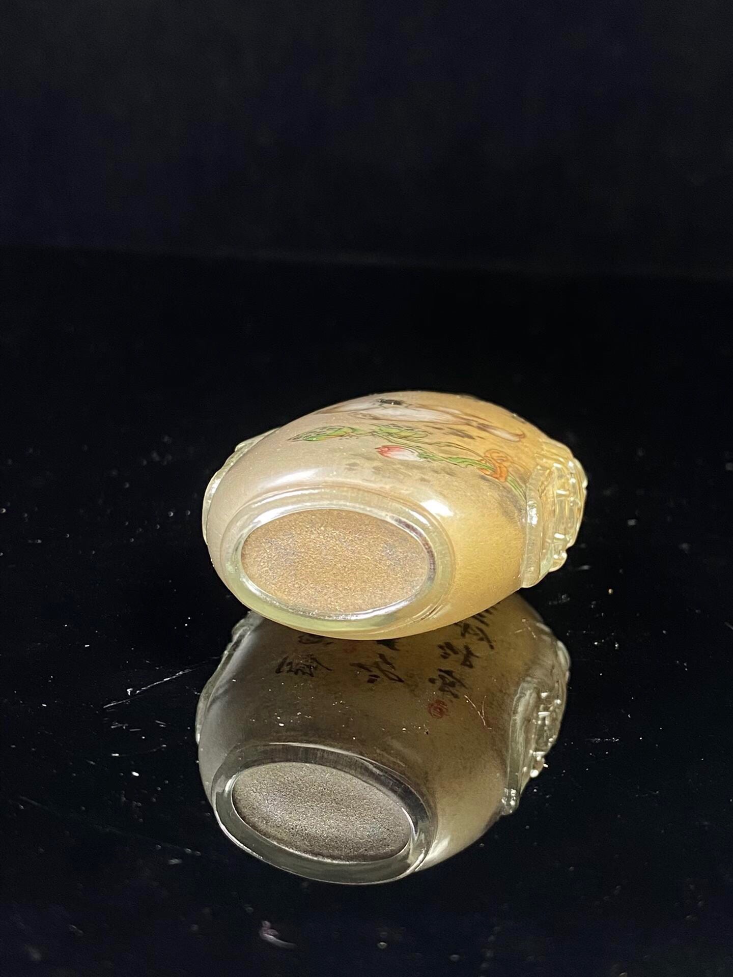 Chinese antique glass beast ear painting snuff bottle