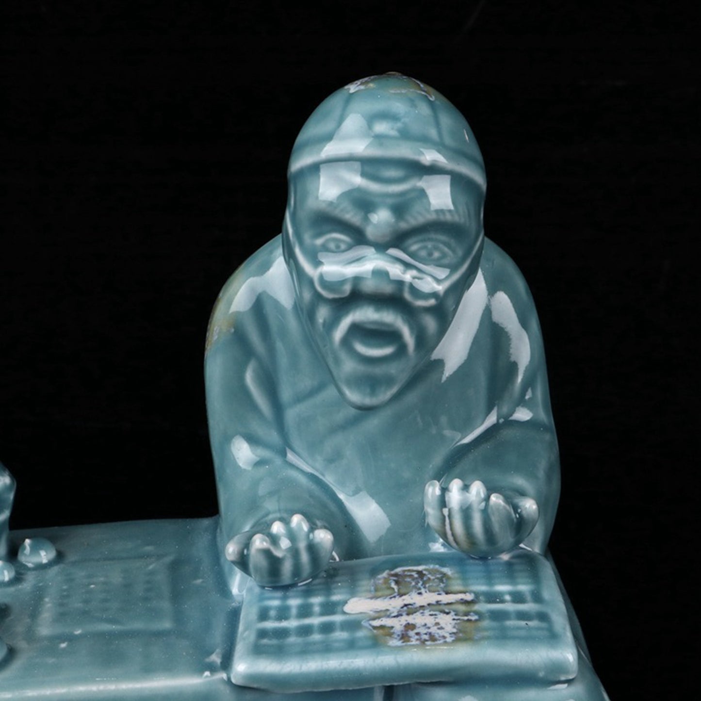 Ceramic Blue Glazed Accounting Room Mr. Sculpture Like Water Droplets