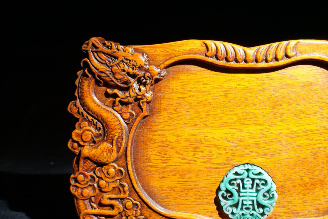 Hua Li Mu carved Erlong Xizhu inkstone