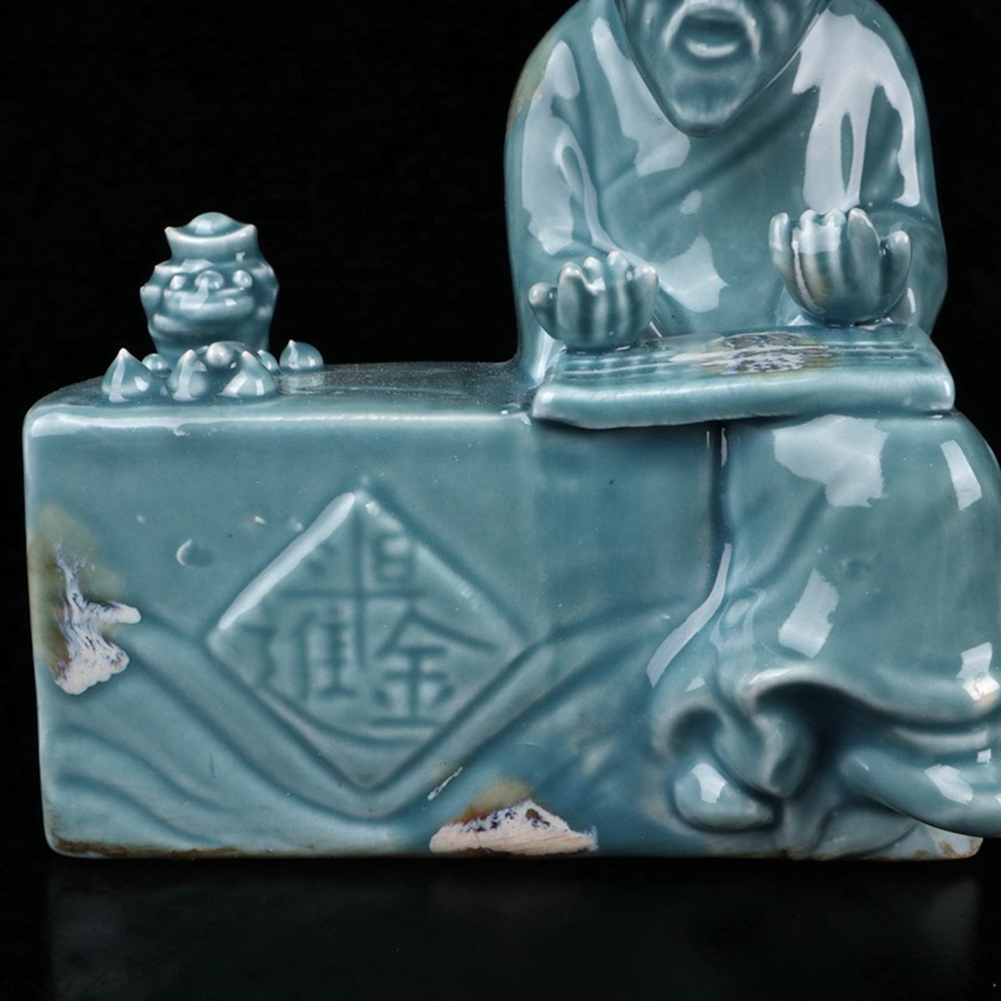 Ceramic Blue Glazed Accounting Room Mr. Sculpture Like Water Droplets