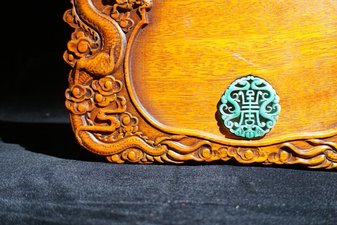 Hua Li Mu carved Erlong Xizhu inkstone