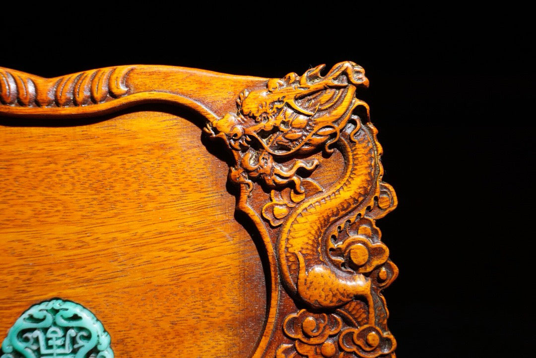 Hua Li Mu carved Erlong Xizhu inkstone