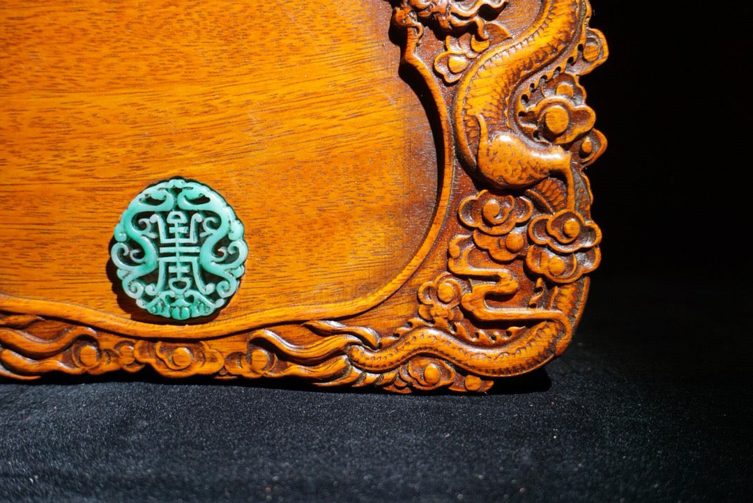 Hua Li Mu carved Erlong Xizhu inkstone