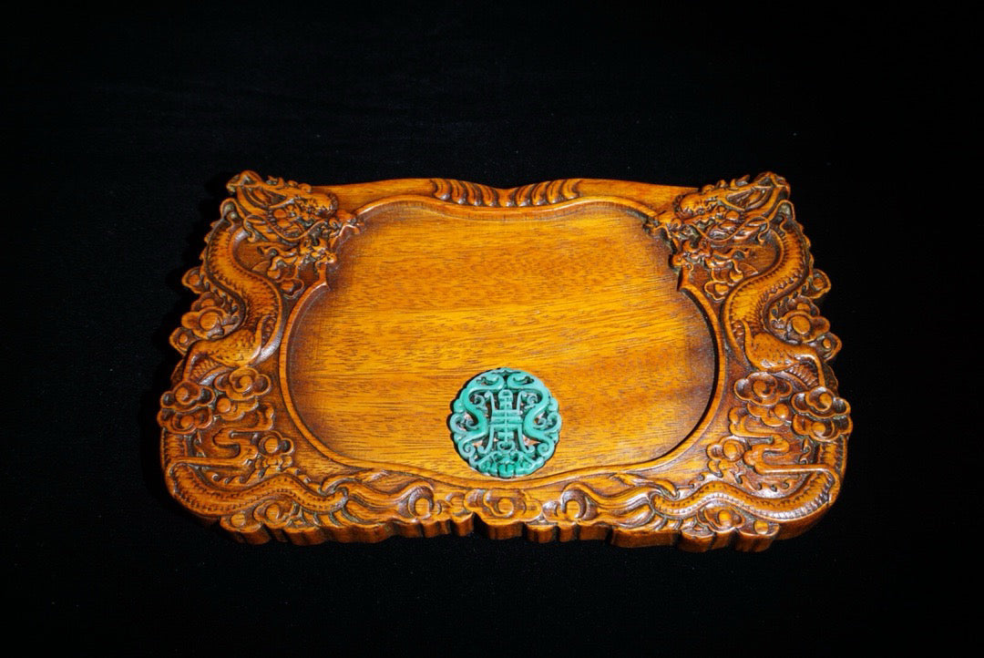 Hua Li Mu carved Erlong Xizhu inkstone