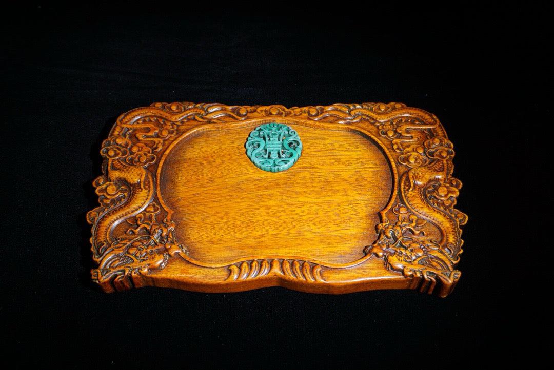 Hua Li Mu carved Erlong Xizhu inkstone