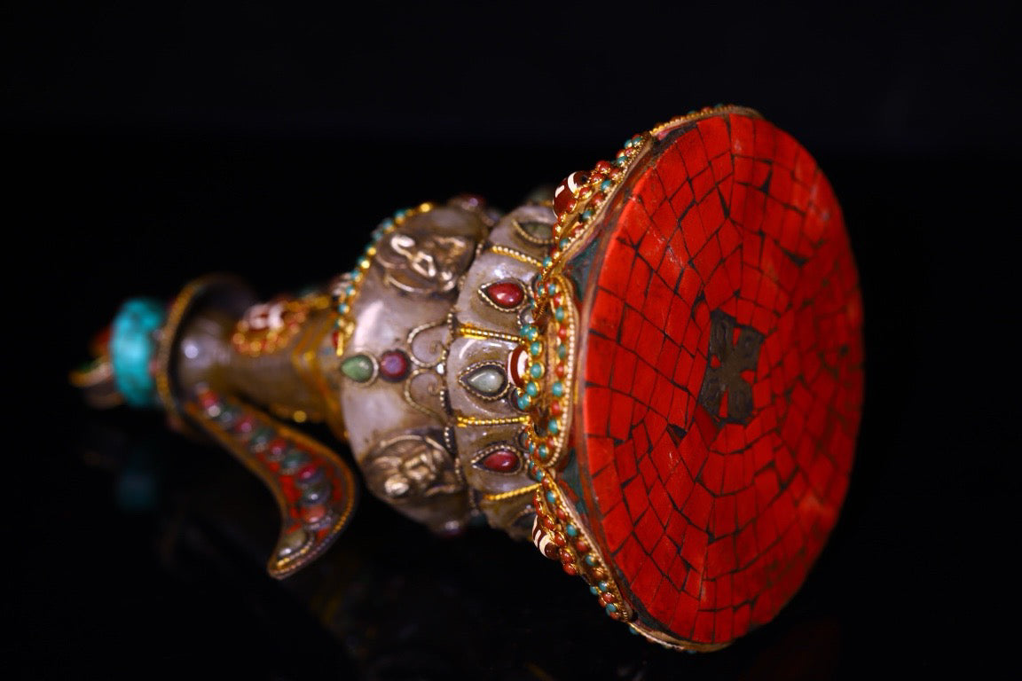 Natural crystal, pure handmade carving, silver filigree inlaid gemstones, Tianzhu Buddha Pagoda