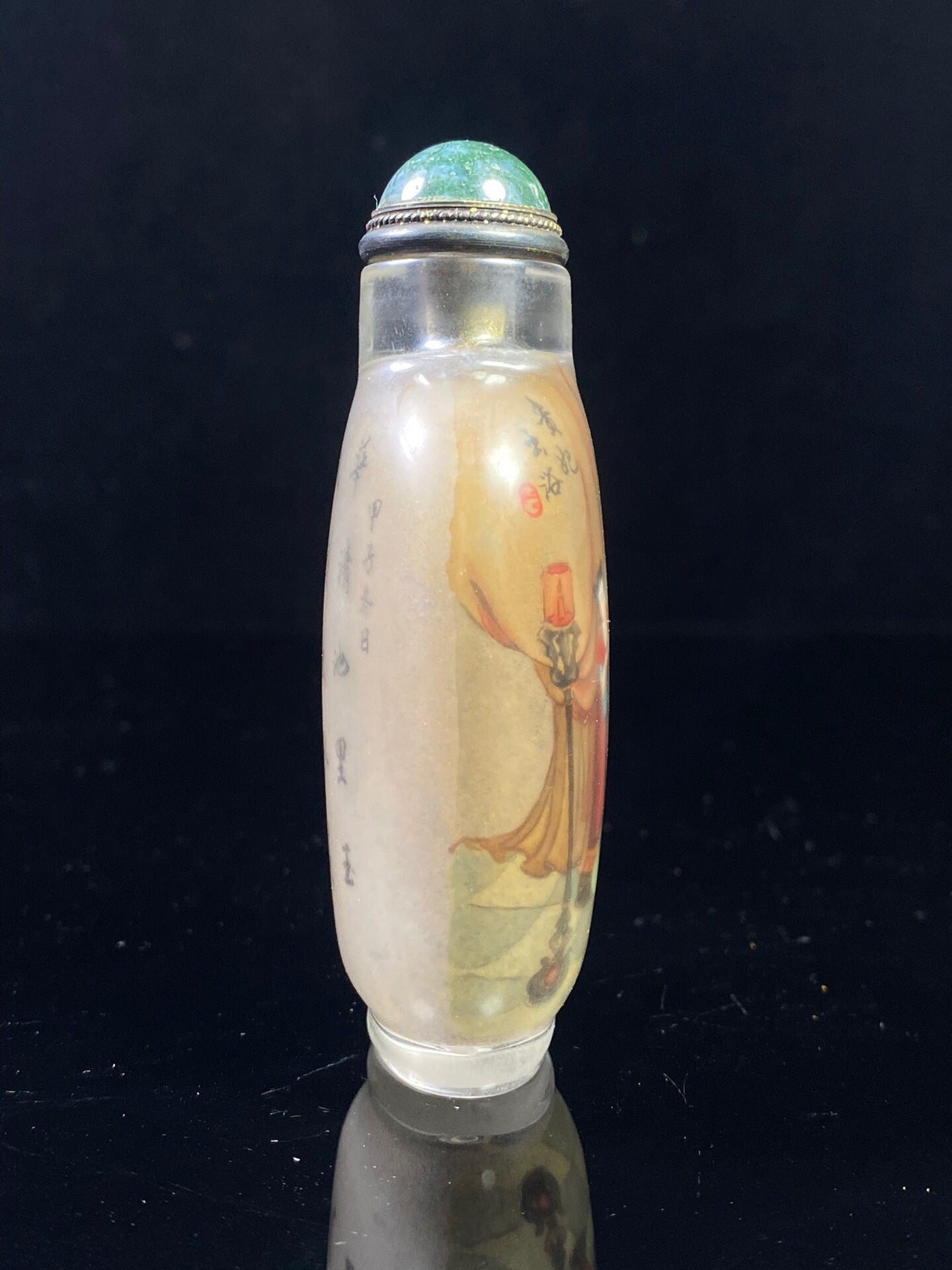 Chinese antique glass interior painting, painting of a noble consort taking a bath, snuff bottle