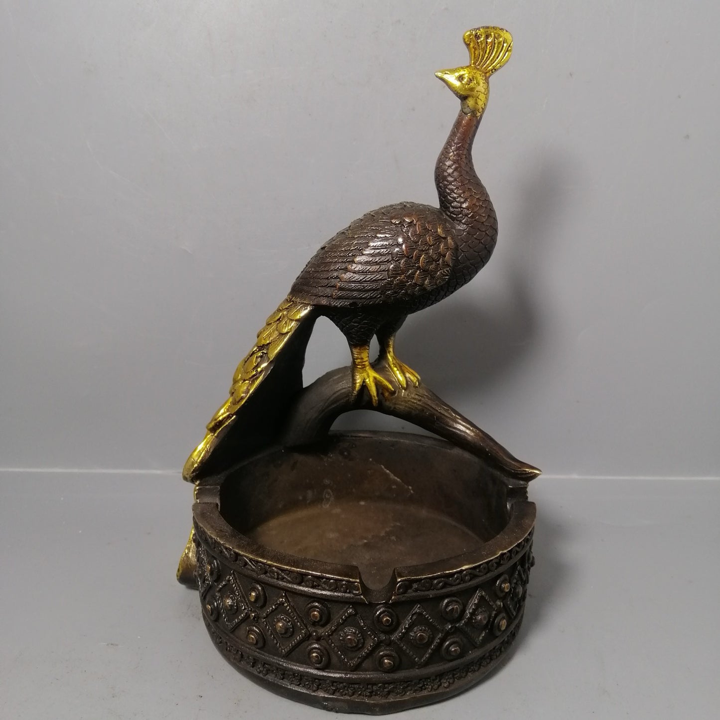 Chinese antique pure copper peacock ashtray ornament