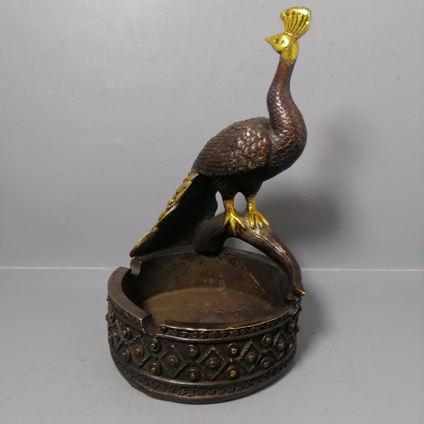 Chinese antique pure copper peacock ashtray ornament