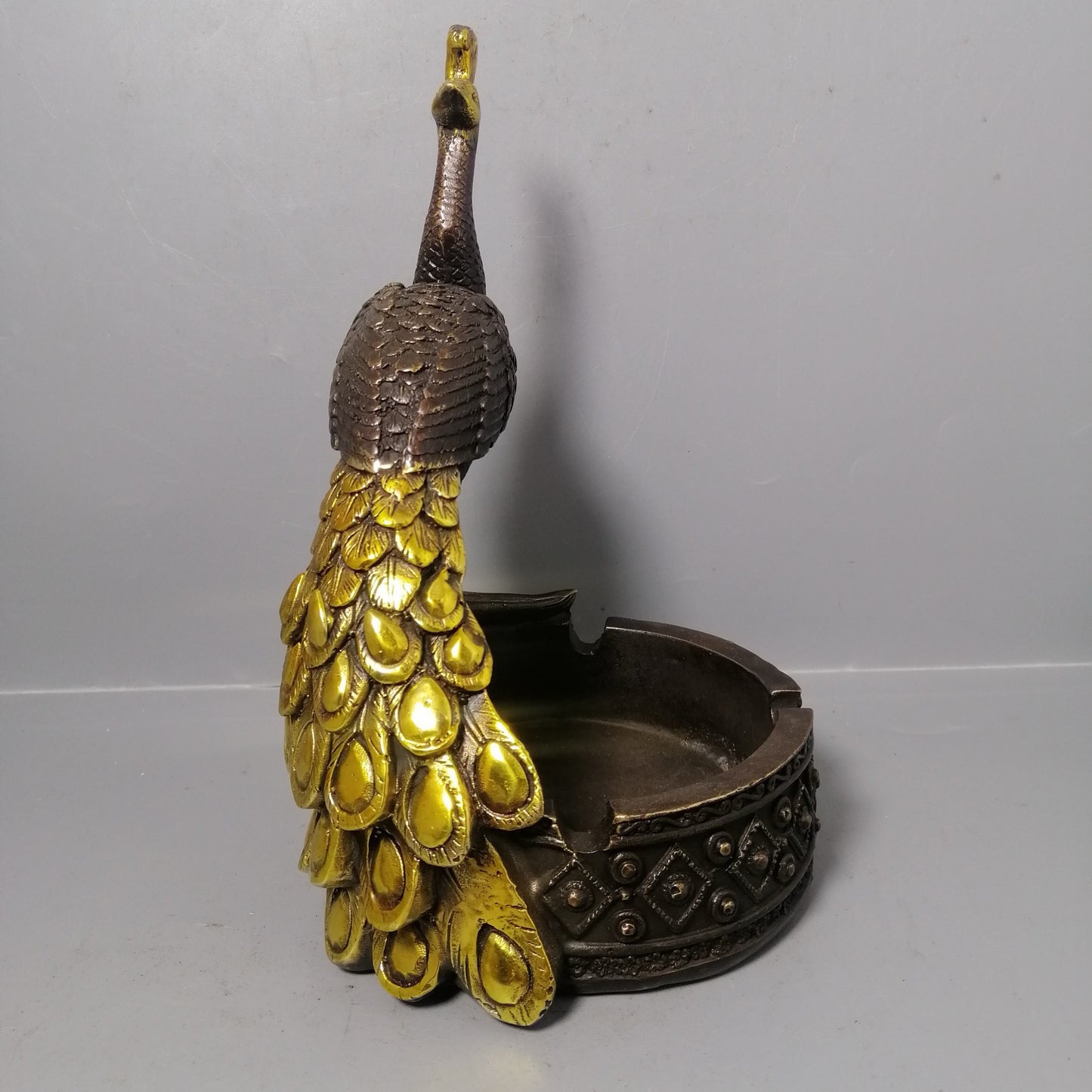 Chinese antique pure copper peacock ashtray ornament