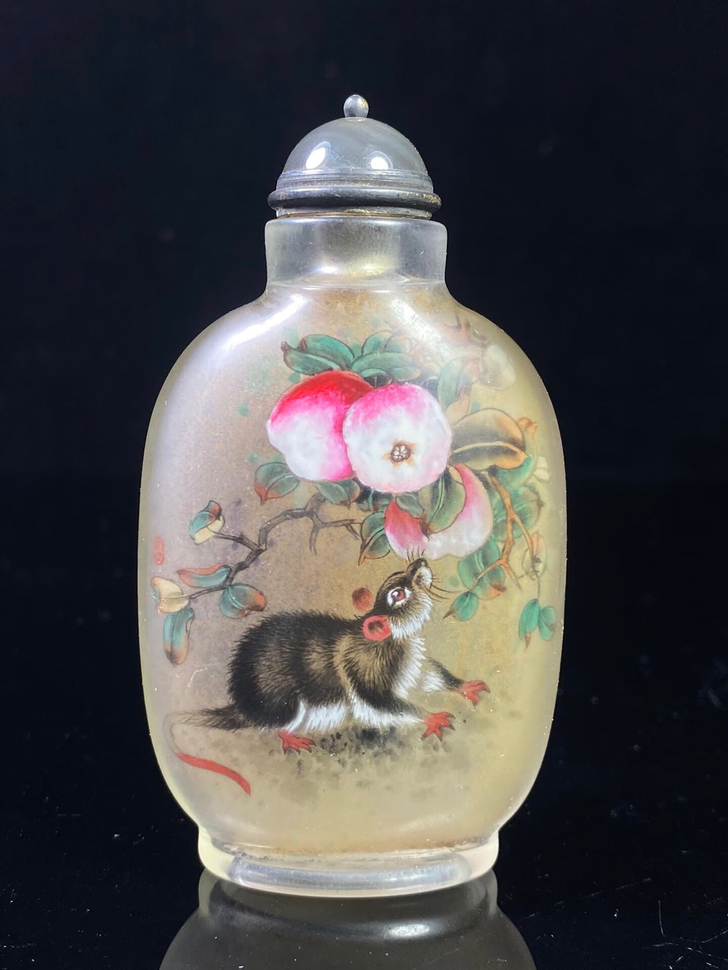 Chinese antique glass interior painting attracts wealth, rat snuff bottle