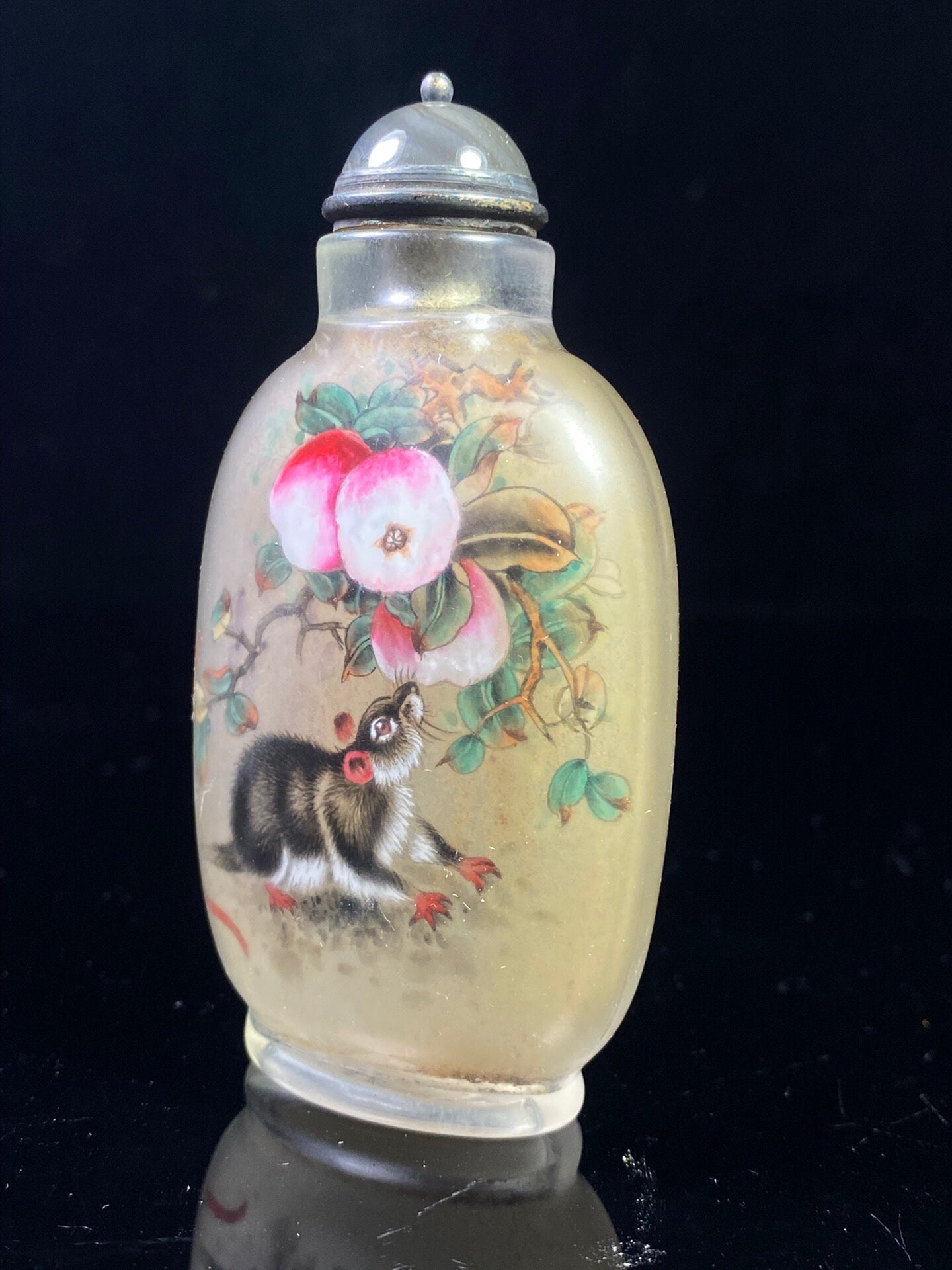 Chinese antique glass interior painting attracts wealth, rat snuff bottle