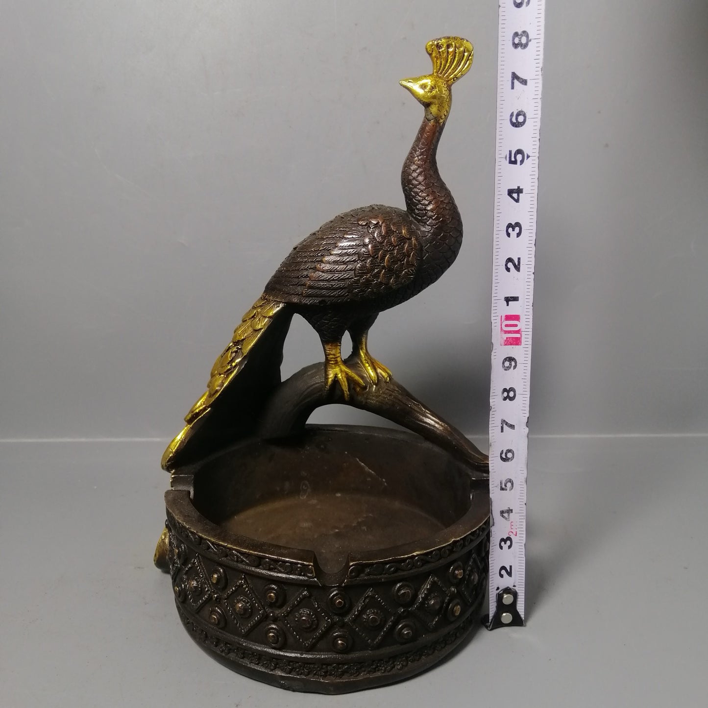 Chinese antique pure copper peacock ashtray ornament