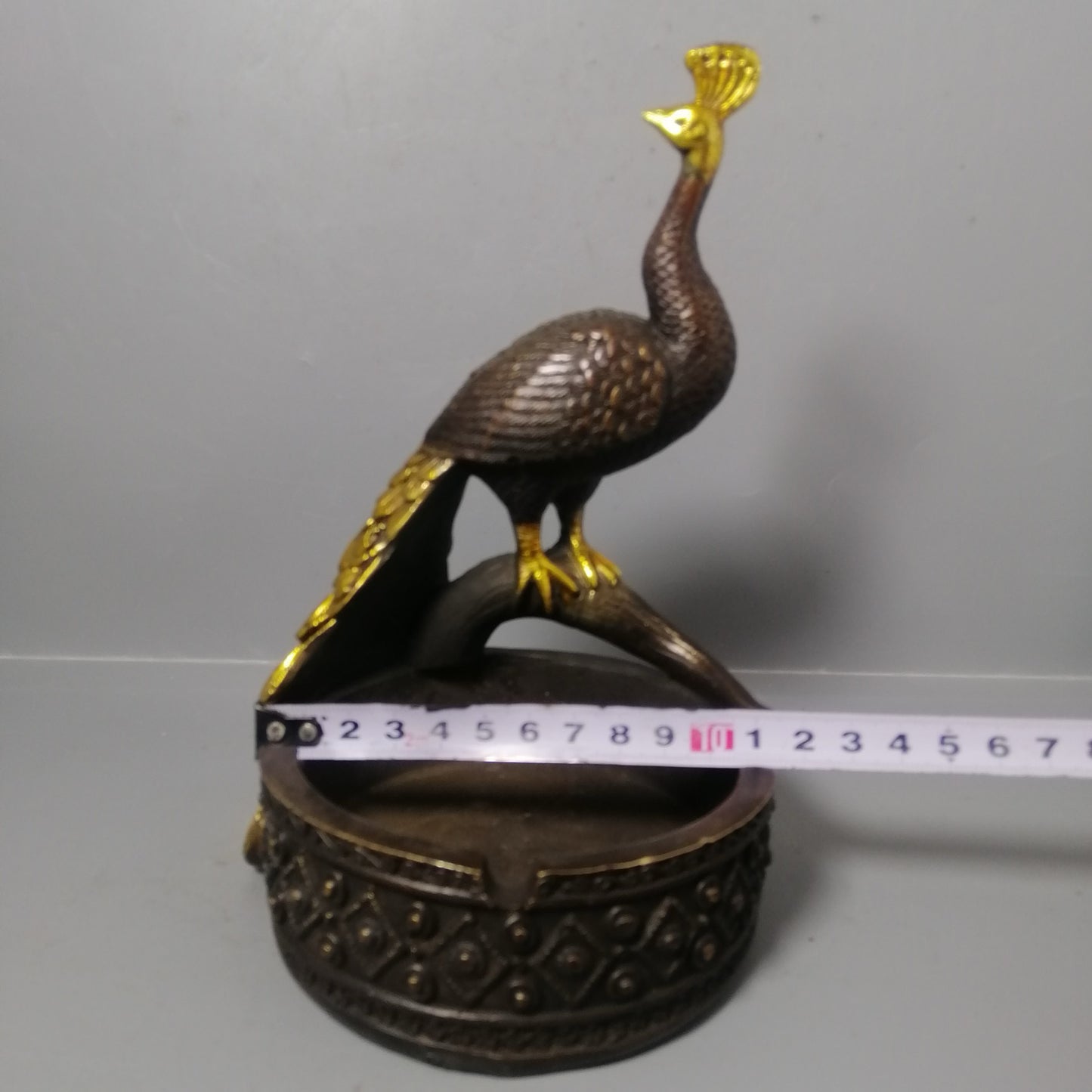 Chinese antique pure copper peacock ashtray ornament
