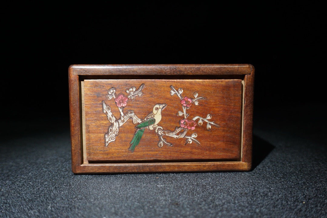 Flower pear wood inlaid shell with joyful eyebrows mechanism box