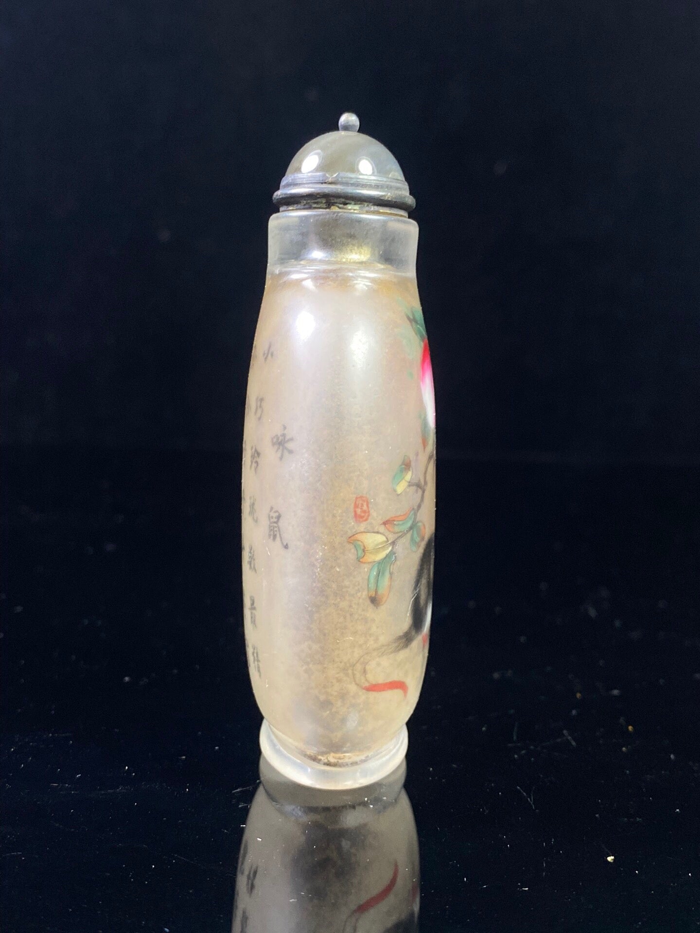 Chinese antique glass interior painting attracts wealth, rat snuff bottle