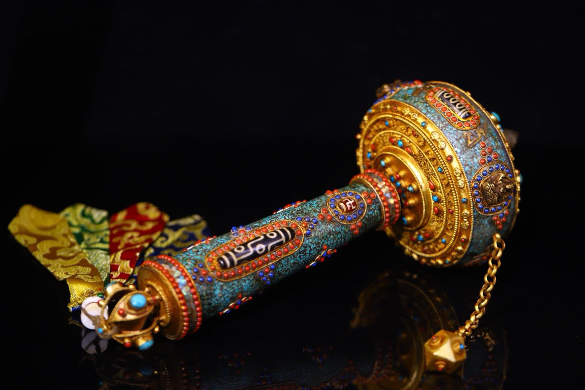 Silver handmade inlay, crystal, celestial beads handmade filigree, gold-plated spinning wheel