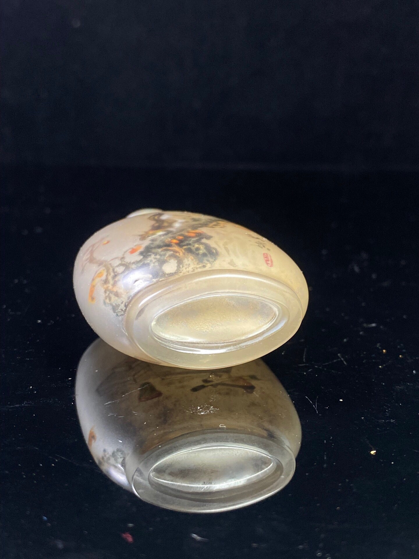 Chinese antique glass interior painting depicting squirrels foraging, snuff bottle